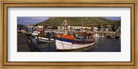 Framed Fishing boats moored at a harbor, Kalk Bay Harbour, Kalk Bay, False Bay, Cape Town, Western Cape Province, South Africa