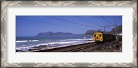 Framed Train on railroad tracks, False Bay, Cape Town, Western Cape Province, Republic of South Africa