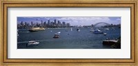 Framed Boats in the sea with a bridge in the background, Sydney Harbor Bridge, Sydney Harbor, Sydney, New South Wales, Australia