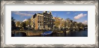 Framed Boats and Buildings along a canal, Amsterdam, Netherlands