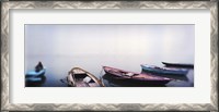 Framed Row boats in a river, Ganges River, Varanasi, Uttar Pradesh, India