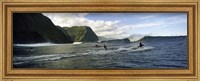 Framed Surfers in the sea, Hawaii, USA
