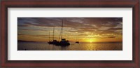 Framed Silhouette of sailboats in the sea at sunset, Tahiti, French Polynesia