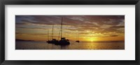 Framed Silhouette of sailboats in the sea at sunset, Tahiti, French Polynesia