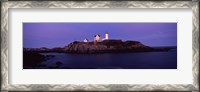 Framed Lighthouse on the coast at dusk, Nubble Lighthouse, York, York County, Maine