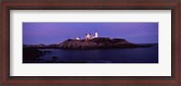 Framed Lighthouse on the coast at dusk, Nubble Lighthouse, York, York County, Maine