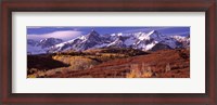 Framed Mountains covered with snow and fall colors, near Telluride, Colorado