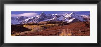 Framed Mountains covered with snow and fall colors, near Telluride, Colorado