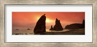 Framed Silhouette of seastacks at sunset, Olympic National Park, Washington State