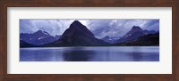 Framed Reflection of mountains in a lake, Swiftcurrent Lake, Many Glacier, US Glacier National Park, Montana (Blue)