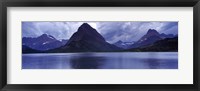 Framed Reflection of mountains in a lake, Swiftcurrent Lake, Many Glacier, US Glacier National Park, Montana (Blue)