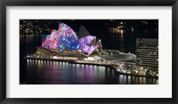Framed Opera house lit up at night, Sydney Opera House, Sydney, New South Wales, Australia