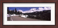 Framed Road with a mountain range in the background, Mt Rainier, Mt Rainier National Park, Pierce County, Washington State, USA
