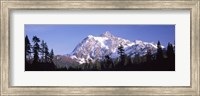 Framed Mountain range covered with snow, Mt Shuksan, Picture Lake, North Cascades National Park, Washington State, USA