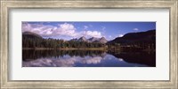 Framed Reflection of trees and clouds in the lake, Molas Lake, Colorado, USA