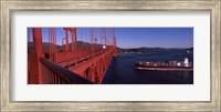 Framed Container ship passing under a suspension bridge, Golden Gate Bridge, San Francisco Bay, San Francisco, California, USA