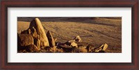 Framed Rocks in a desert, overview of tourist vehicle, Namibia