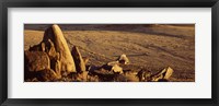Framed Rocks in a desert, overview of tourist vehicle, Namibia