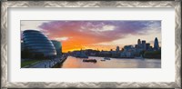 Framed City hall with office buildings at sunset, Thames River, London, England 2010