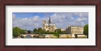 Framed Cathedral at the riverside, Notre Dame Cathedral, Seine River, Paris, Ile-de-France, France