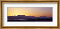 Framed Silhouette of a golf course with Sinai Mountains in the background, The Cascades Golf & Country Club, Soma Bay, Hurghada, Egypt