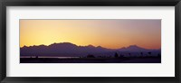 Framed Silhouette of a golf course with Sinai Mountains in the background, The Cascades Golf & Country Club, Soma Bay, Hurghada, Egypt