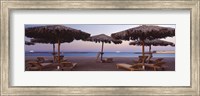 Framed Lounge chairs with sunshades on the beach, Hilton Resort, Hurghada, Egypt