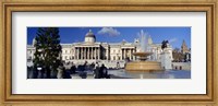 Framed Fountain with a museum on a town square, National Gallery, Trafalgar Square, City Of Westminster, London, England