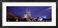 Framed City at dusk, Musical Dome, Cologne Cathedral, Hohenzollern Bridge, Rhine River, Cologne, North Rhine Westphalia, Germany