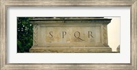 Framed SPQR Text carved on the stone, Piazza Del Campidoglio, Palazzo Senatorio, Rome, Italy