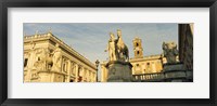 Framed Low angle view of a statues in front of a building, Piazza Del Campidoglio, Palazzo Senatorio, Rome, Italy