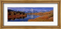 Framed Reflection of mountains in the river, Mt Moran, Oxbow Bend, Snake River, Grand Teton National Park, Wyoming, USA