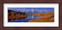 Framed Reflection of mountains in the river, Mt Moran, Oxbow Bend, Snake River, Grand Teton National Park, Wyoming, USA