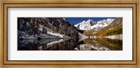Framed Reflection of snowy mountains in the lake, Maroon Bells, Elk Mountains, Colorado, USA