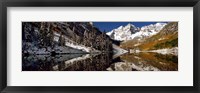 Framed Reflection of snowy mountains in the lake, Maroon Bells, Elk Mountains, Colorado, USA