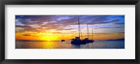 Framed Silhouette of sailboats in the ocean at sunset, Tahiti, Society Islands, French Polynesia