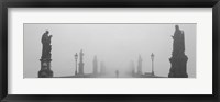 Framed Statues and lampposts on a bridge, Charles Bridge, Prague, Czech Republic (black and white)