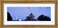 Framed Iwo Jima Memorial at dusk with Washington Monument in the background, Arlington National Cemetery, Arlington, Virginia, USA