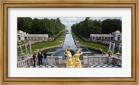 Framed Golden statue and fountain at Grand Cascade at Peterhof Grand Palace, St. Petersburg, Russia