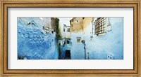 Framed Narrow streets of the medina are all painted blue, Chefchaouen, Morocco