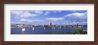 Framed Sailboats in a lake with the city hall in the background, Riddarfjarden, Stockholm City Hall, Stockholm, Sweden