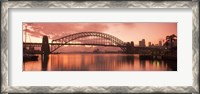 Framed Sydney Harbour Bridge under Pink Sky, Sydney Harbor, Sydney, New South Wales, Australia