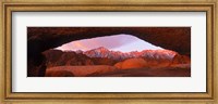 Framed Rock formations with mountains in the background, Mt Whitney, Lone Pine Peak, California, USA