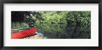 Framed Canoe on a boardwalk in a river, Neckar River, Horb Am Neckar, Baden-Wurttemberg, Germany
