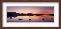 Framed Lake Hopfensee at sunset, Ostallgau, Bavaria, Germany