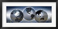 Framed Three globes with electronic diagram