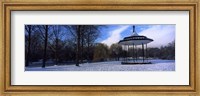 Framed Bandstand in snow, Regents Park, London, England