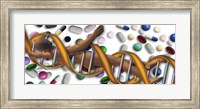 Framed DNA surrounded by pills