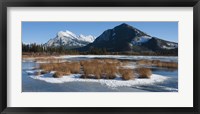 Framed Salt lake with mountain range in the background, Mt Rundle, Vermillion Lake, Banff National Park, Alberta, Canada