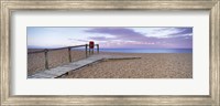 Framed Boardwalk on the beach at dawn, Chesil Beach, Jurassic Coast, Dorset, England